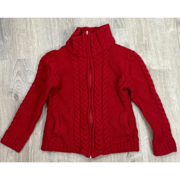 The Irish Store Fisherman Sweater Boys Small Red Zip Cardigan 100% Merino Wool - Picture 1 of 7